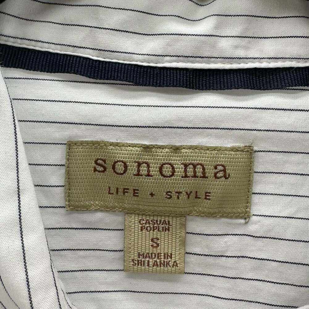 Sonoma Life+Style Shirt Mens S Casual Poplin Button Up Long Sleeve Striped White - Picture 10 of 12